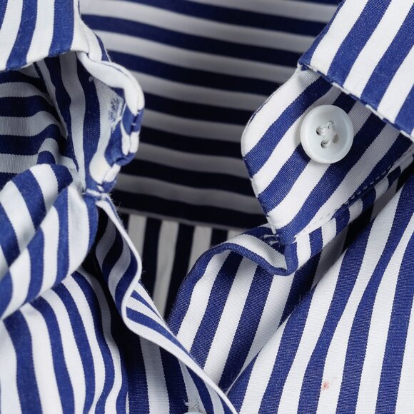 Jil Sander Aghata Dark Blue Cotton Striped Drape Blouse - Picture 8 of 11